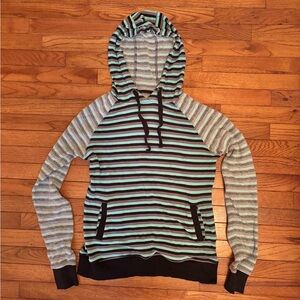 Striped Women's Hoodie with Black and Mint Green Accents Women’s Medium